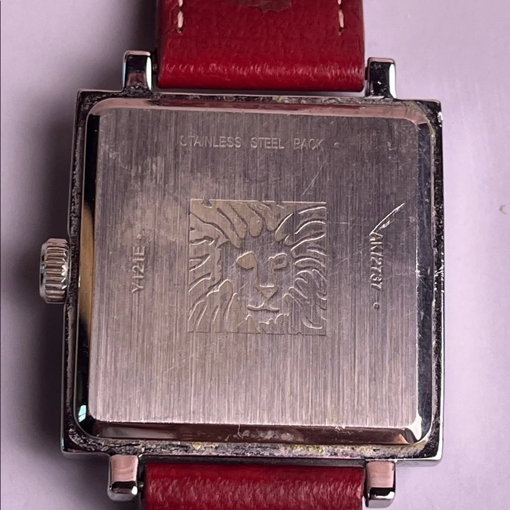 Anne Klein Silver Tone Red Band Women's Quartz Watch New Battery
